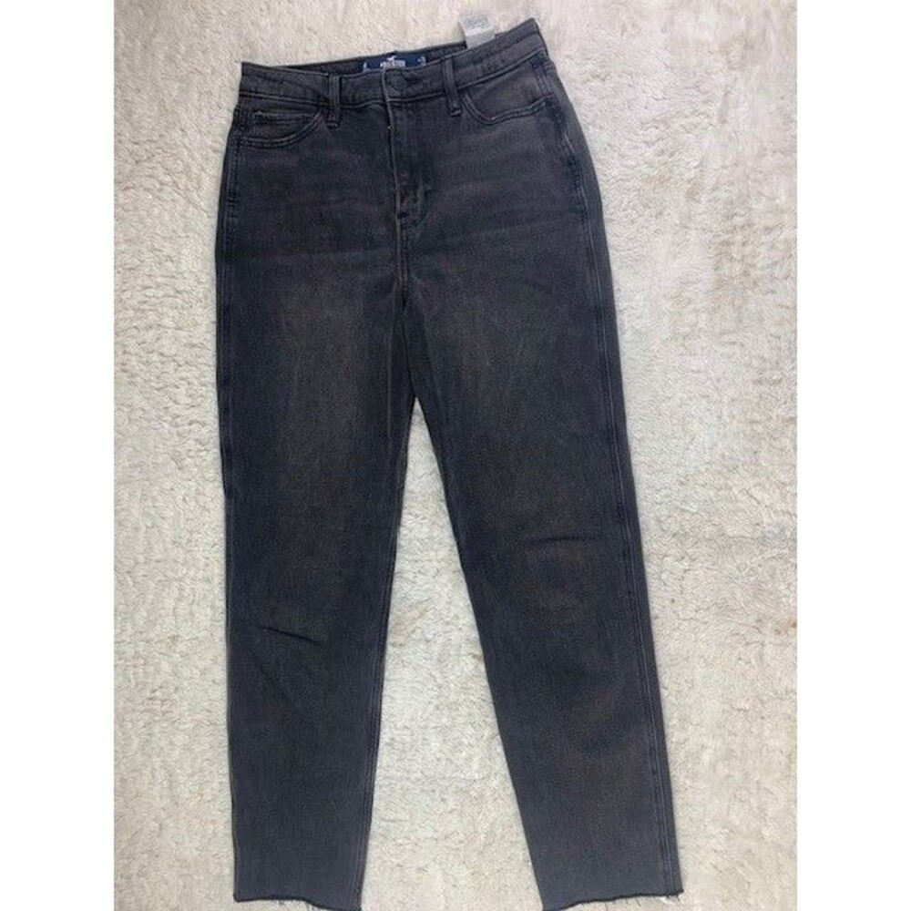 Hollister Size 1 Womens Black Jeans Ultra High Rise Mom Jeans Stretch Raw Hem